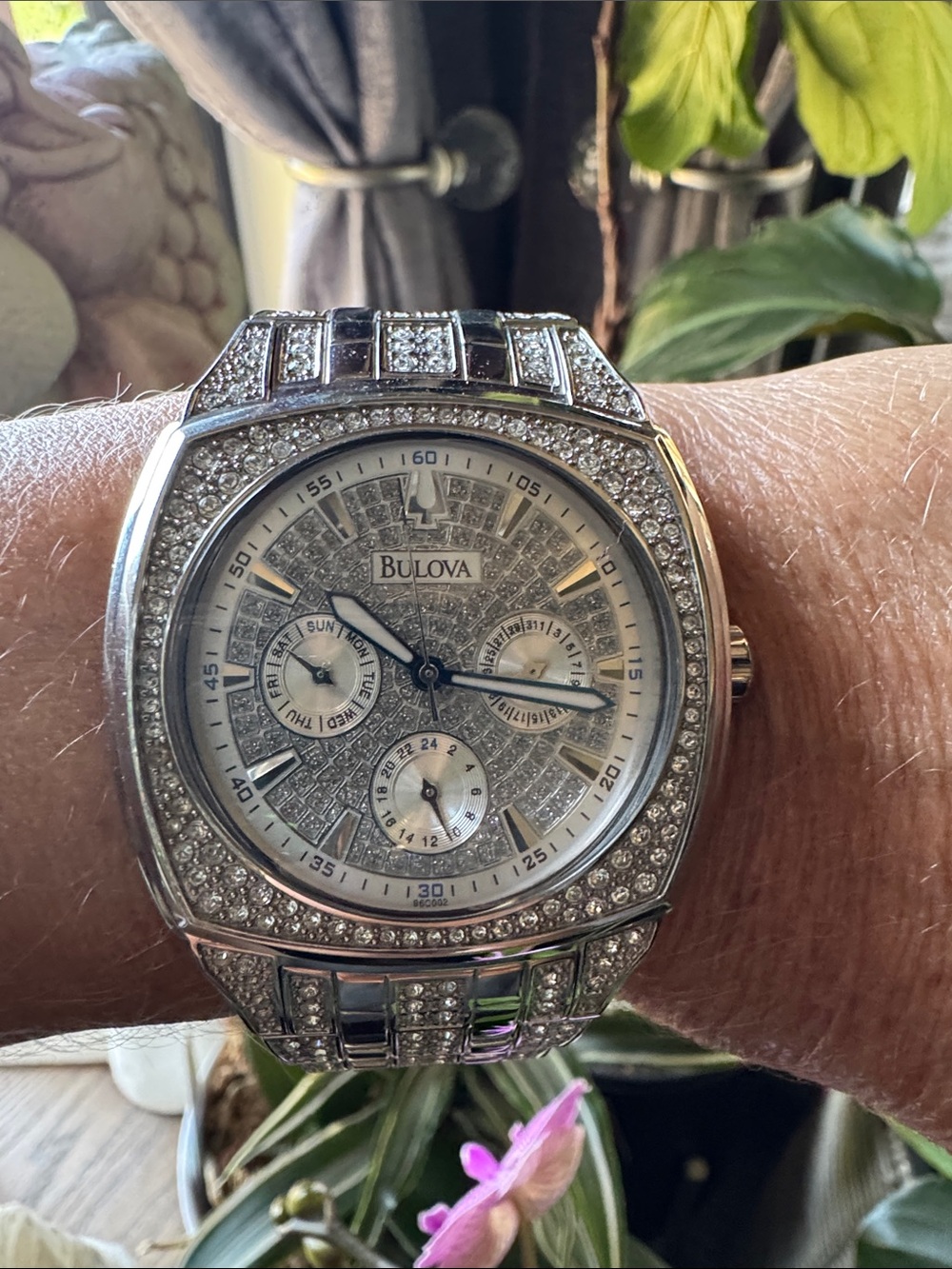 Bulova Silver Crystal-Accented Multifunction Watch